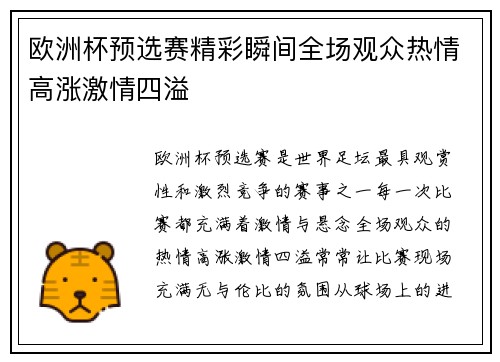 欧洲杯预选赛精彩瞬间全场观众热情高涨激情四溢